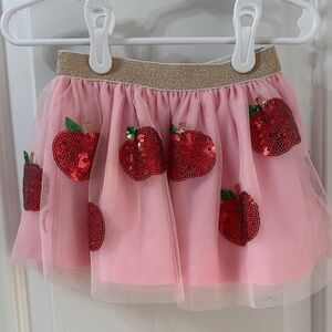 Wink Pink Tulle Skirt with Red Sequin Apples and Gold Band